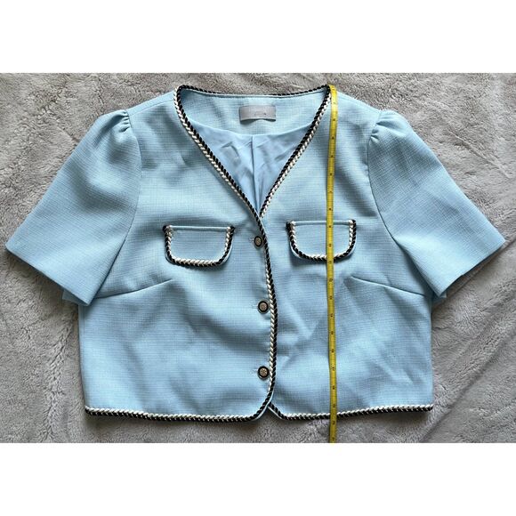 Hobemty Women's Light Blue Tweed Button Down Short Sleeve Blazer XL #4 - Picture 3 of 4
